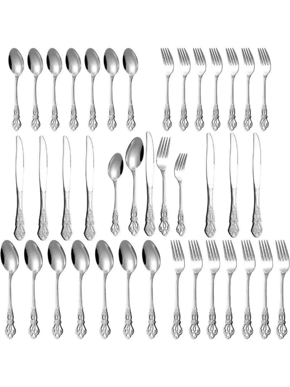 40-Piece Vintage Silverware Set for 8 | Stainless Steel Flatware, Dishwasher